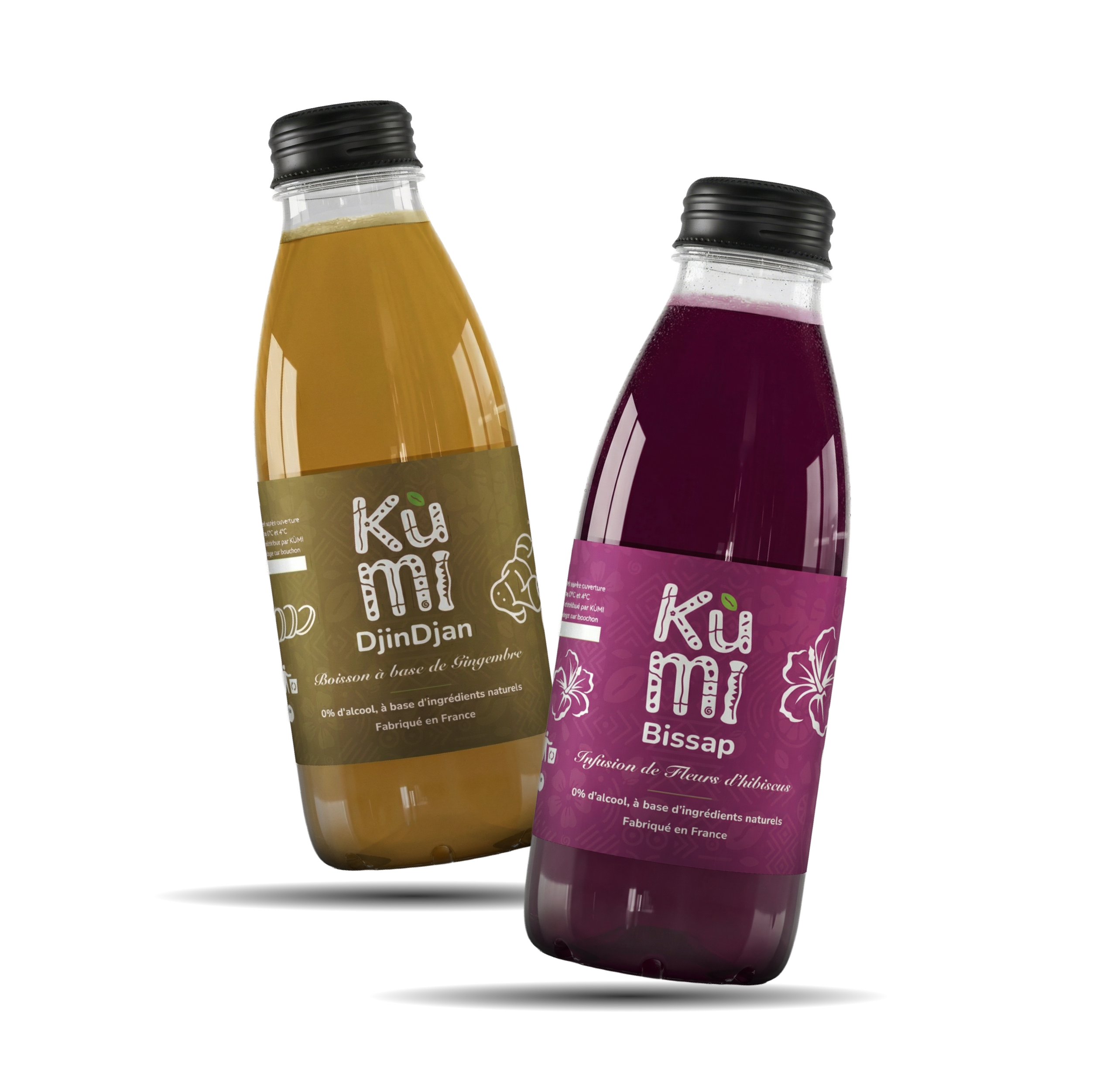 Bouteilles KÙMI Bissap et KÙMI Gingembre